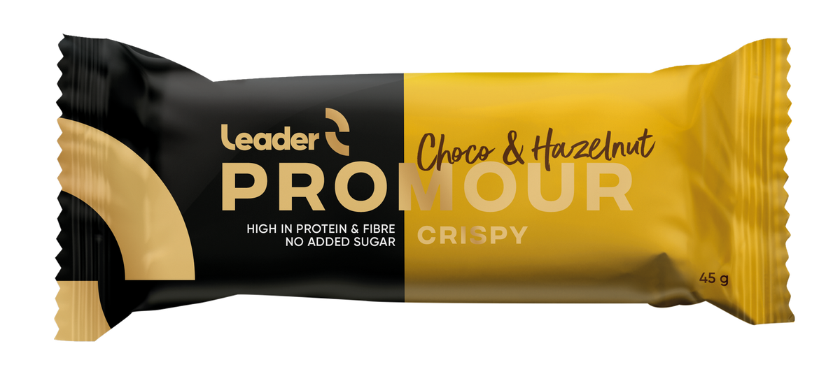 Leader Promour Choco & Hazelnut - Proteiinipatukka maitosuklaa ja hasselpähkinä  45 g - Päiväys 06/2024