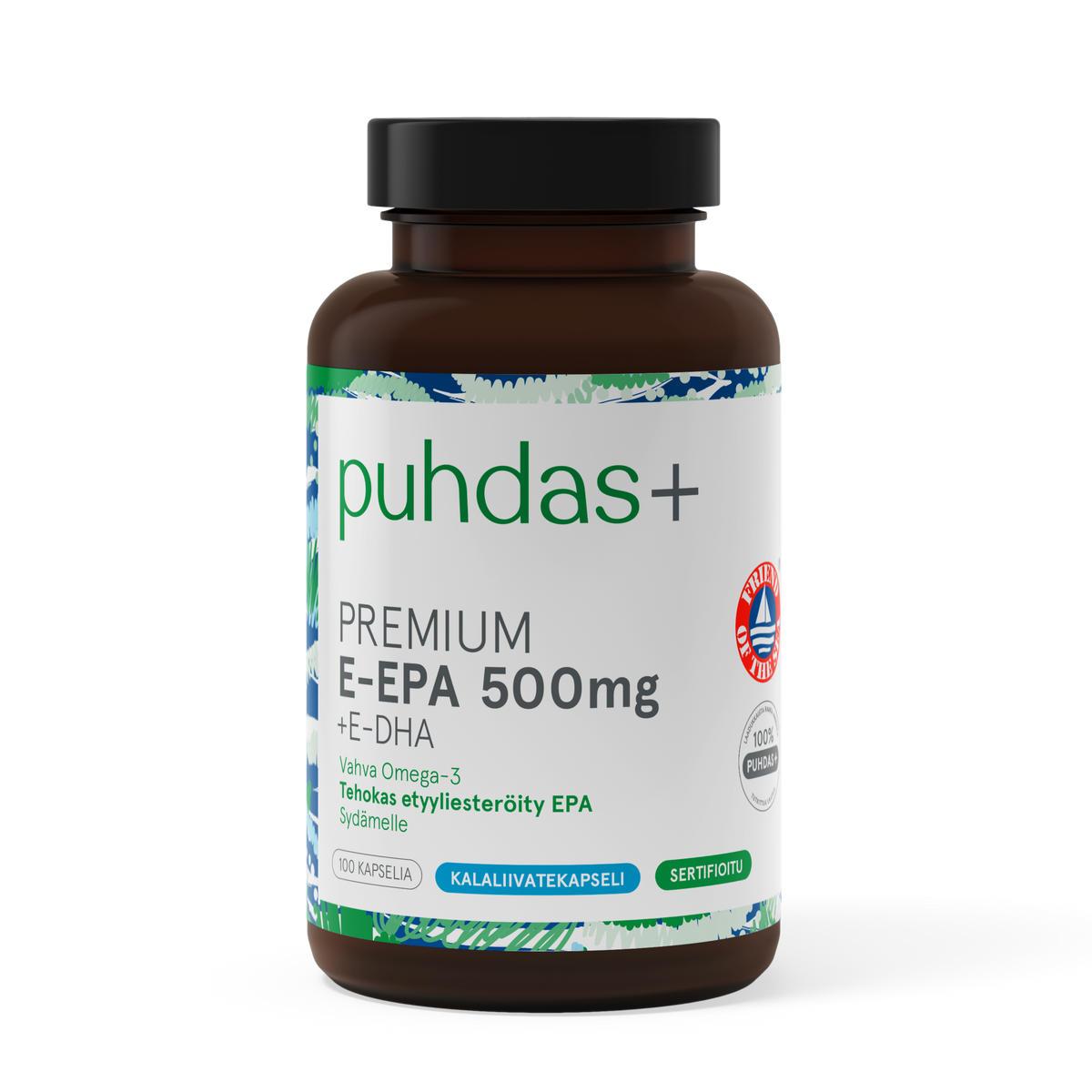Puhdas+ Premium E-EPA + E-DHA 500 mg 100 kaps. - Vahva Omega-3