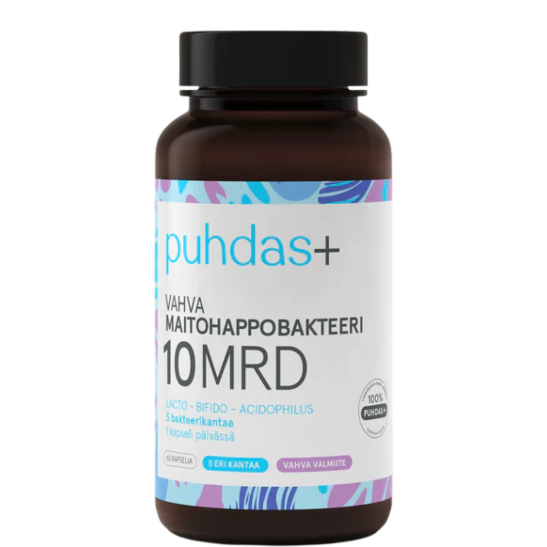 Puhdas+, vahva maitohappobakteeri, 10 mrd, lacto-bifido-acidophilus, 60 kaps.