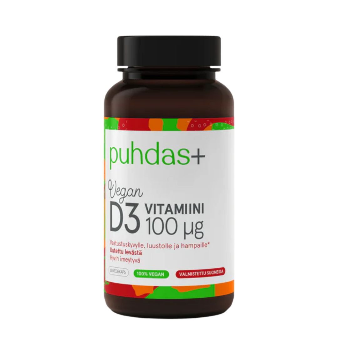 Puhdas+, Vegan D3-vitamiini, 100 µg, 60 kaps.