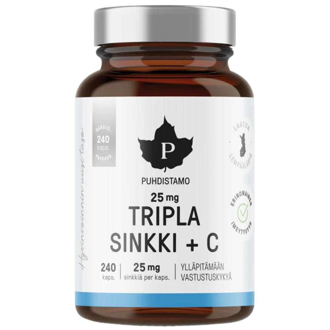 Puhdistamo Tripla Sinkki + C 25 mg SÄÄSTÖPAKKAUS 240 kaps.