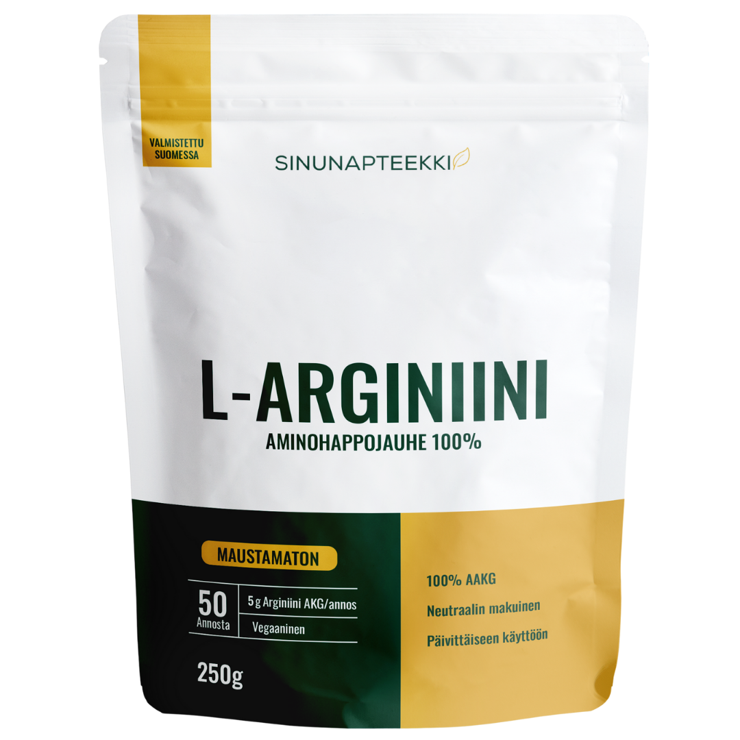 Sinunapteekin L-Arginiini 250 g, maustamaton, aminohappojauhe pussi, sinunapteekki.fi