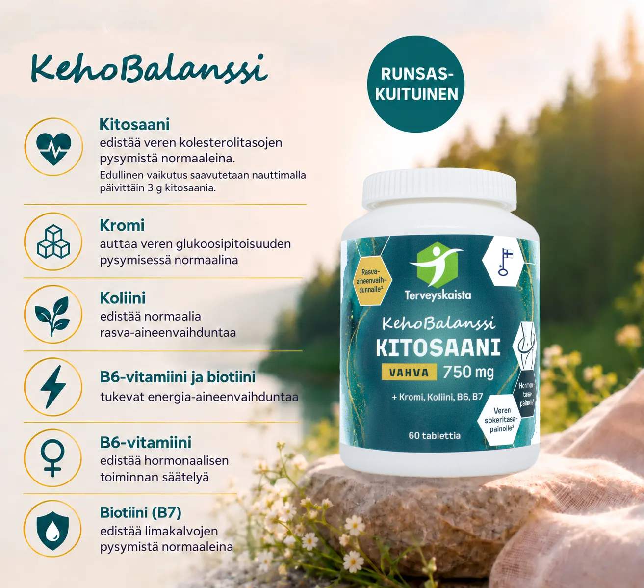 Terveyskaista KehoBalanssi Vahva Kitosaani 500 mg 60 tabl.