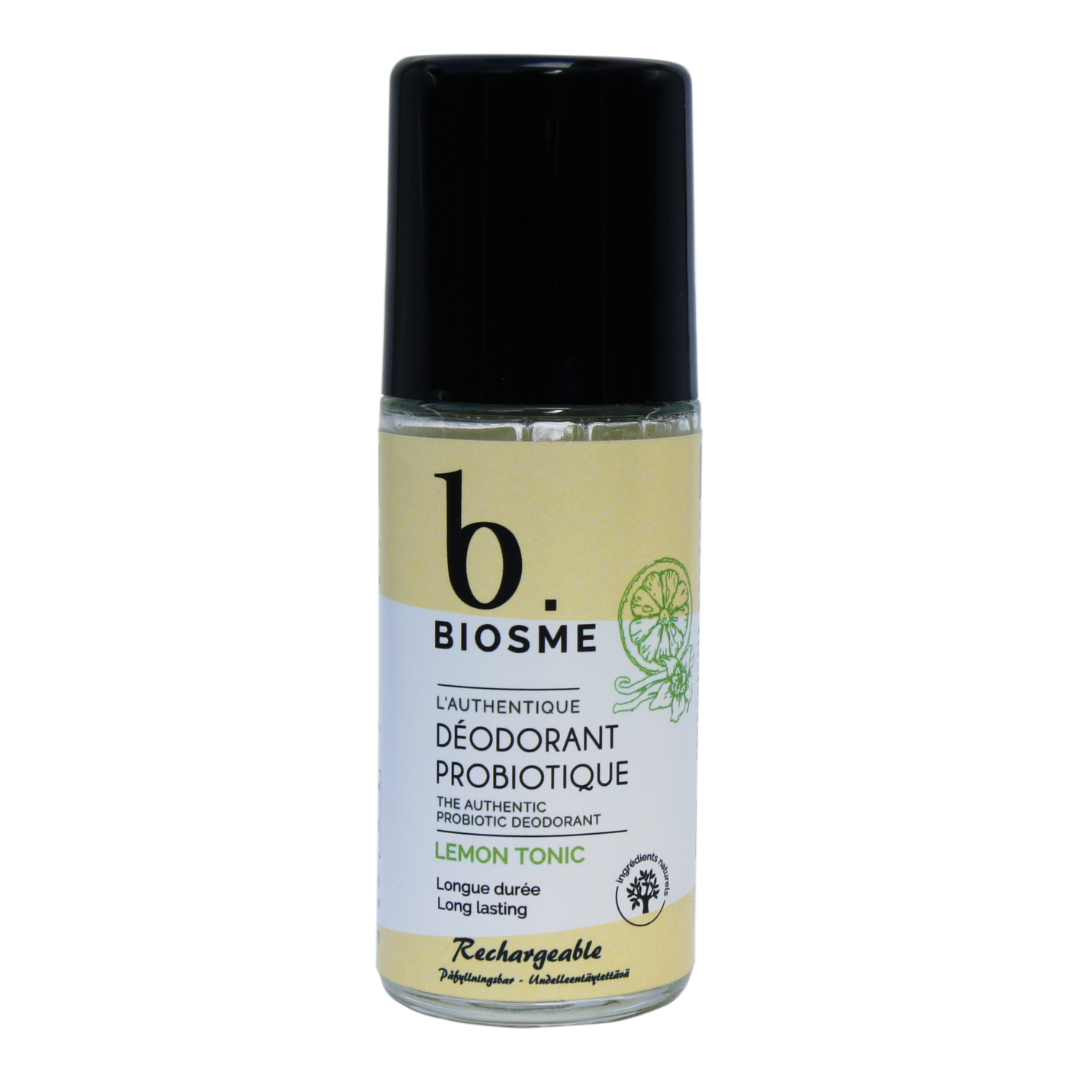 Luonnollinen ja tehokas Biosme Probiotic Deodorant Lemon Tonic - Roll-On Deodorantti sitruuna-vaniljan tuoksussa.