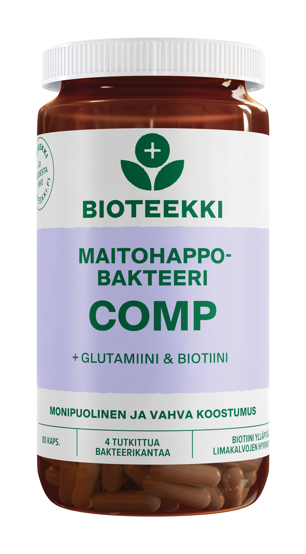 Bioteekki Maitohappobakteeri COMP + Glutamiini & Biotiini 80 kaps.