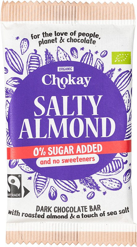 Chokay Salty Almond Chocolate Bar - Tumma Suklaa Suolainen Manteli Sokeriton 70 g