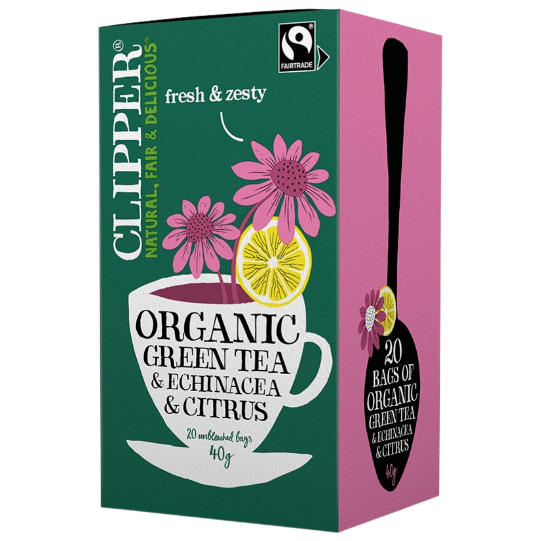 Clipper Echinacea & Sitrushedelmät - Vihreä tee 20 teepussia