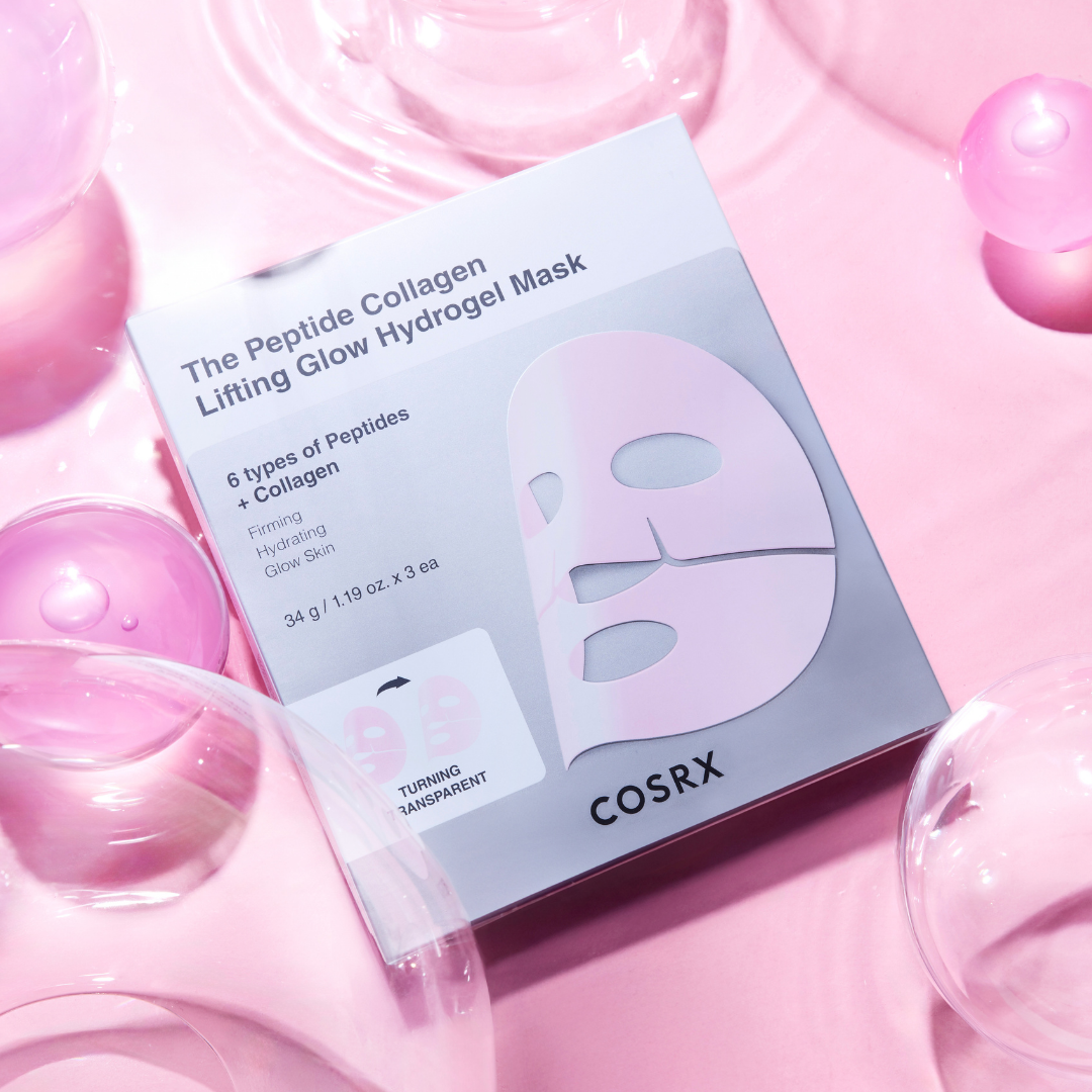 COSRX The Peptide Collagen Lifting Glow Hydrogel Mask -kasvonaamio kiinteyttää, kosteuttaa ja heleyttää ihoa.