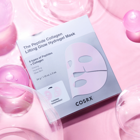 COSRX The Peptide Collagen Lifting Glow Hydrogel Mask -kasvonaamio kiinteyttää, kosteuttaa ja heleyttää ihoa.
