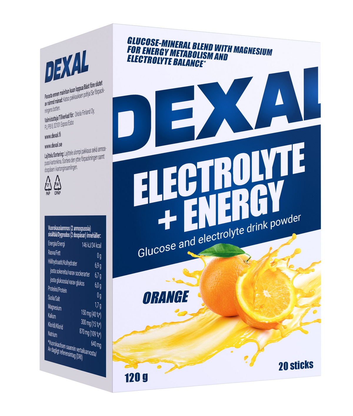 Dexal Electrolyte + Energy & Glucose - Glukoosi ja Elektrolyytijuomajauhe 20 pss.