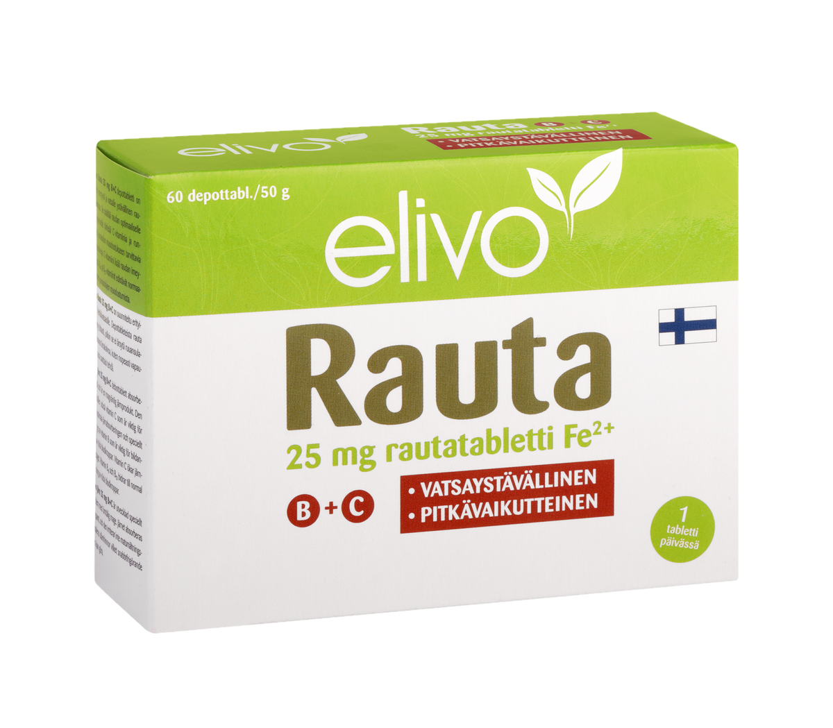Elivo Rauta 25 mg B + C - Rauta-vitamiinitabletti 60 tabl. - Päiväys 06/2024