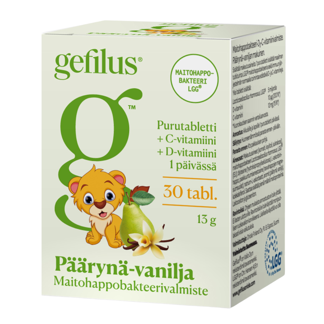 Gefilus Päärynä-Vanilja  Maitohappobakteeri 30 tabl - Sinunapteekki.fi