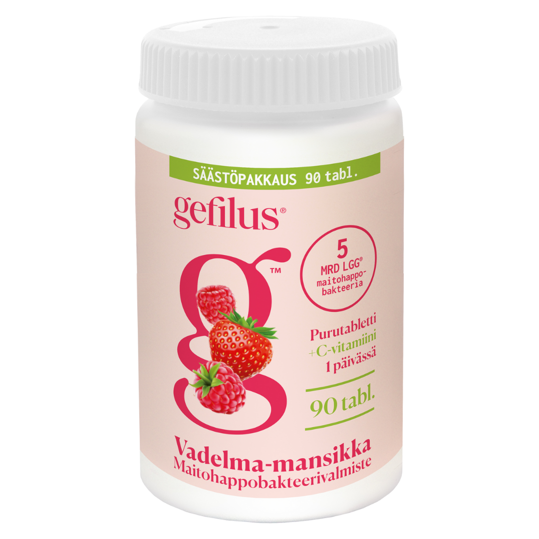 Gefilus Vadelma-Mansikka Purutabletti 90 tabl.