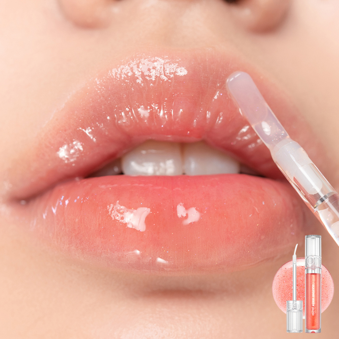 Rom&nd Glasting Water Gloss - Huulikiilto 01 Sanho Crush 4,3 g oranssihtava glitter huulikiilto huulilla
