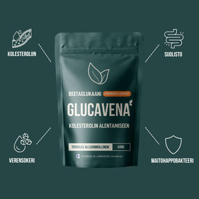Glucavena, Beetaglukaani kolesterolin alentamiseen 450 g, maitohappobakteeriseos, suolisto, verensokeri, sinunapteekki.fi
