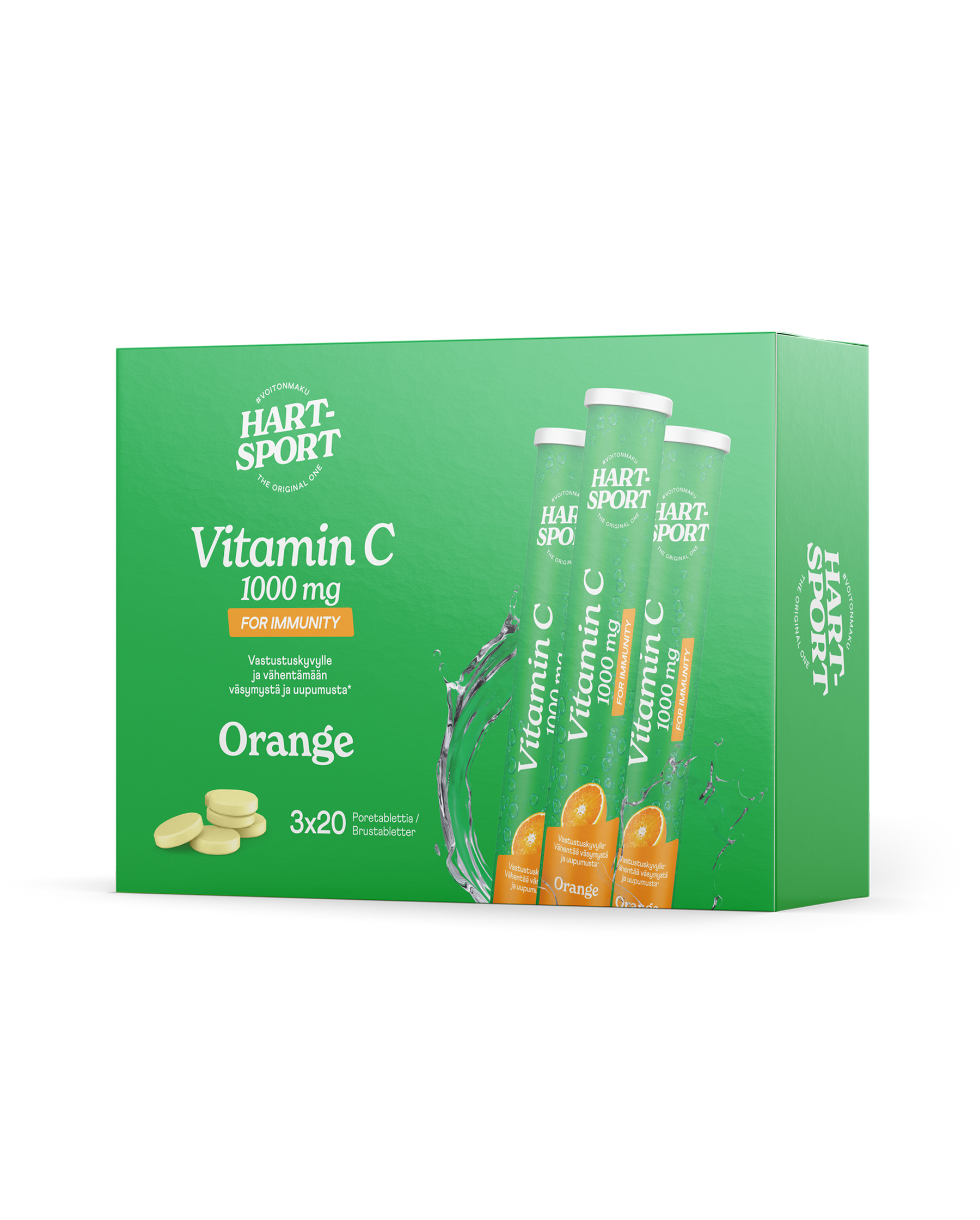 Hart-Sport Vitamin C 1000 mg - C-vitamiiniporetabletti Appelsiini 3 x 20 poretabl. TUKKUPAKKAUS