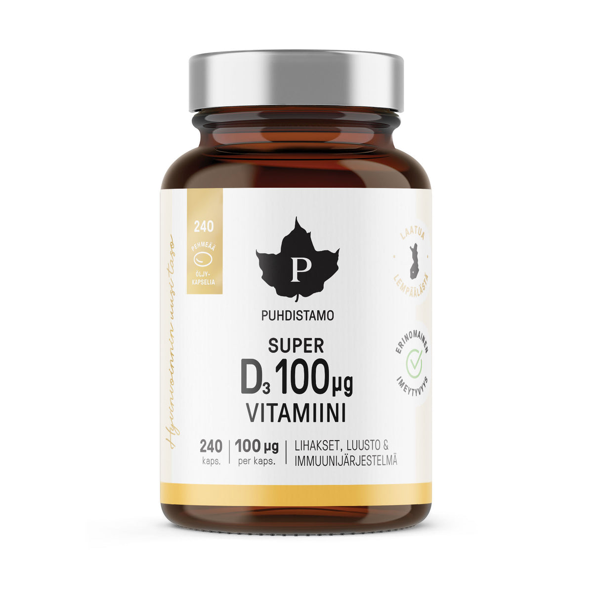 Puhdistamo Super D3-vitamiini 100 µg SÄÄSTÖPAKKAUS 240 kaps.