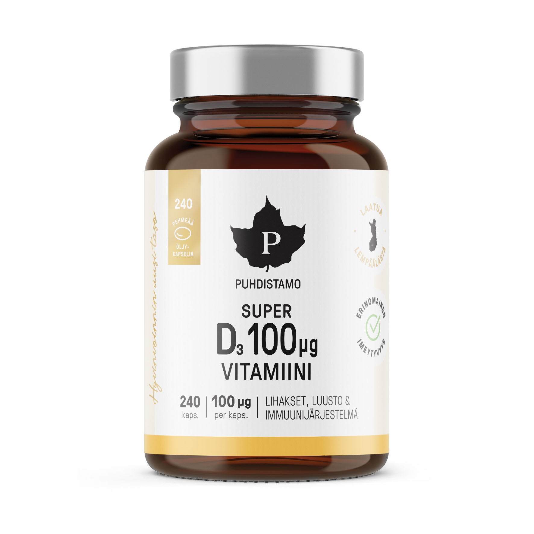 Puhdistamo Super D3-vitamiini 100 µg SÄÄSTÖPAKKAUS 240 kaps.