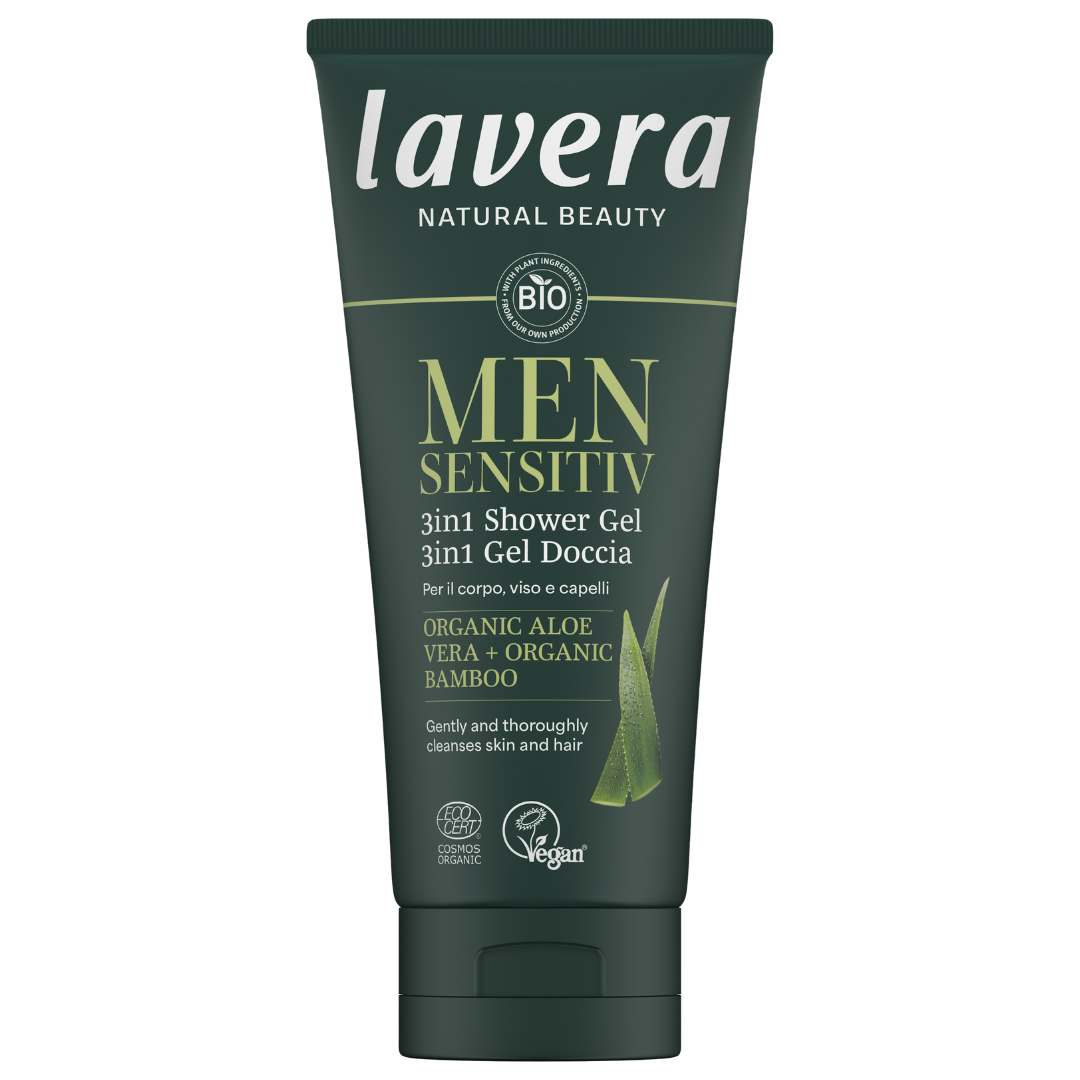 Lavera Men Sensitiv 3in1 Shower Gel, suihkugeeli vartalolle ja hiuksille, miesten kosmetiikka, miehet, ihonhoito, luonnonkosmetiikka, sinunapteekki.fi