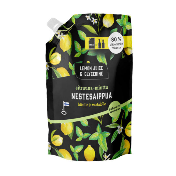 Lemon Juice & Glycerine - Nestesaippua Sitruuna-Minttu TÄYTTÖPUSSI 550 ml