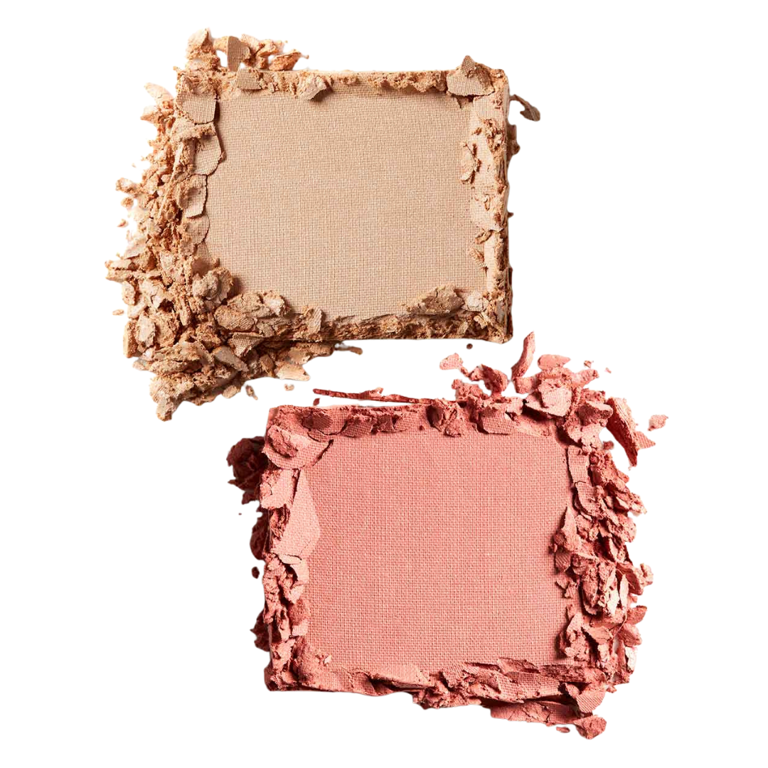 Lily Lolo Cheek Duo -poskipunaduo sävyssä Coralista sisältää persikkaisen poskipunan ja valoa heijastavan korostustuotteen.