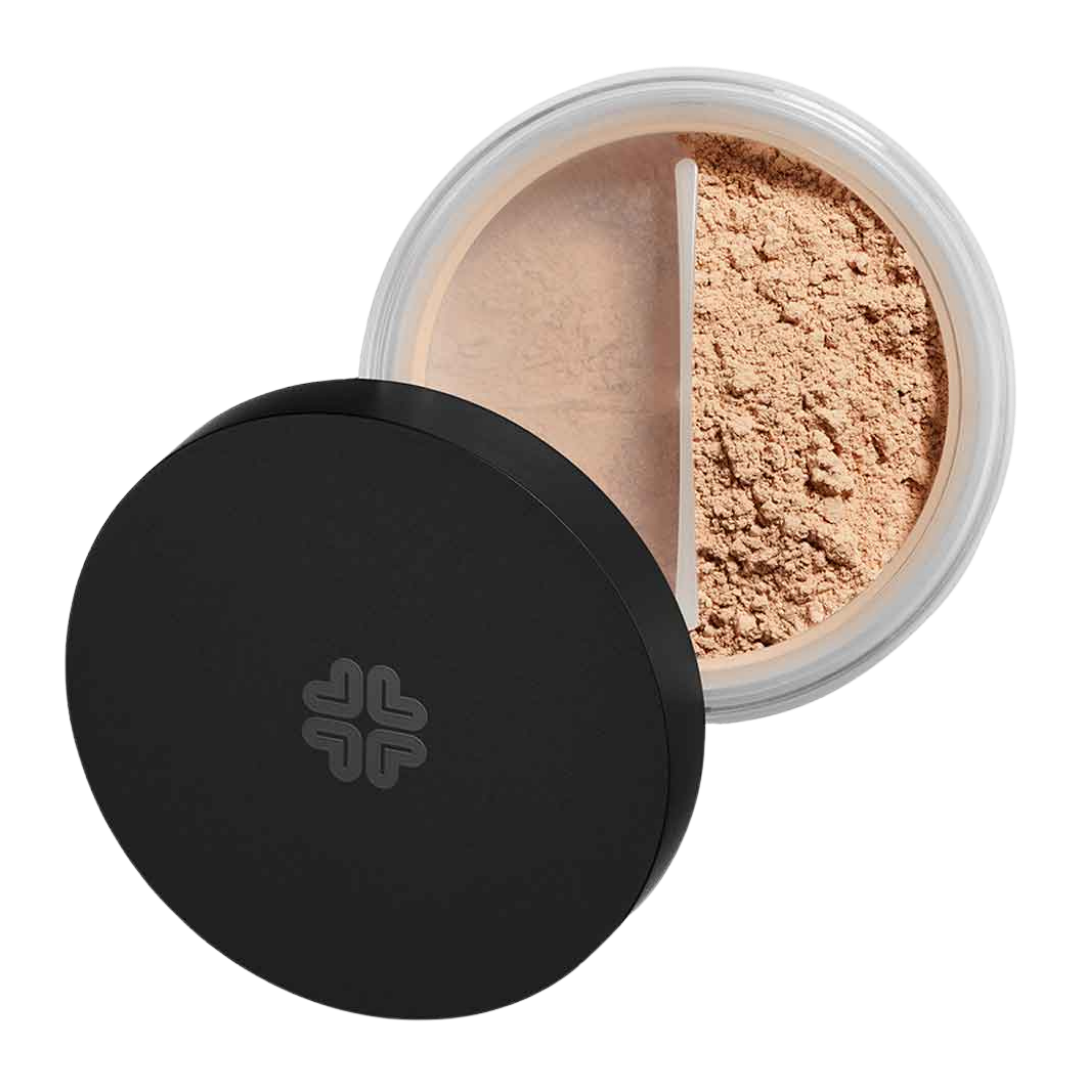 Luonnollinen Lily Lolo Mineraalimeikkipuuteri sävyssä Popcorn tarjoaa SPF15 aurinkosuojan.