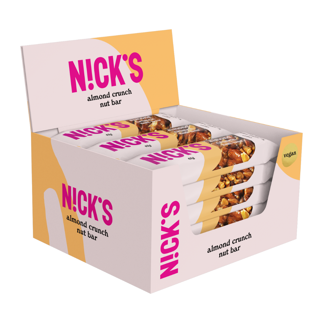 Nick's Nut Bar Almond Crunch - Pähkinäpatukka 12 x 40 g TUKKUPAKKAUS
