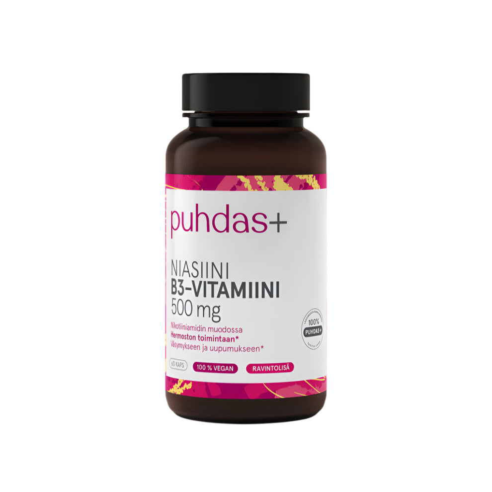 Puhdas+ B3-vitamiini Niasiini 500 mg 60 kaps.
