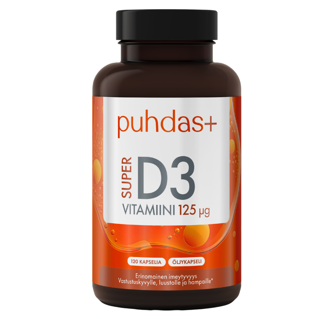 Puhdas+ Super D3-vitamiini 125 µg 120 kaps.