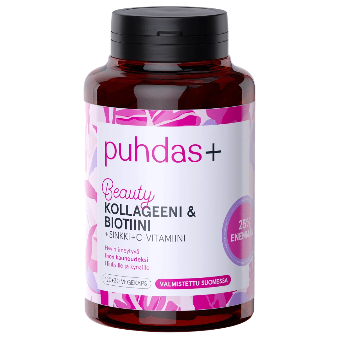 Puhdas+ Beauty - Kollageeni & Biotiini 120 + 30 kaps. - Sinunapteekki.fi