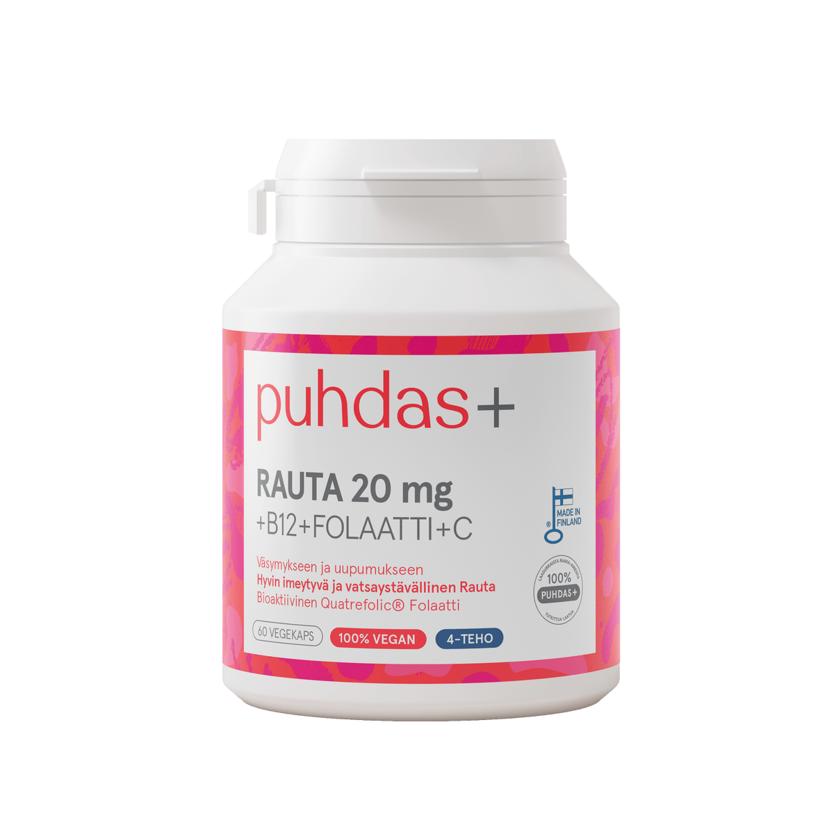 Puhdas+ Rauta 20 mg B12+Folaatti+C 60 vegekaps. - Sinunapteekki.fi