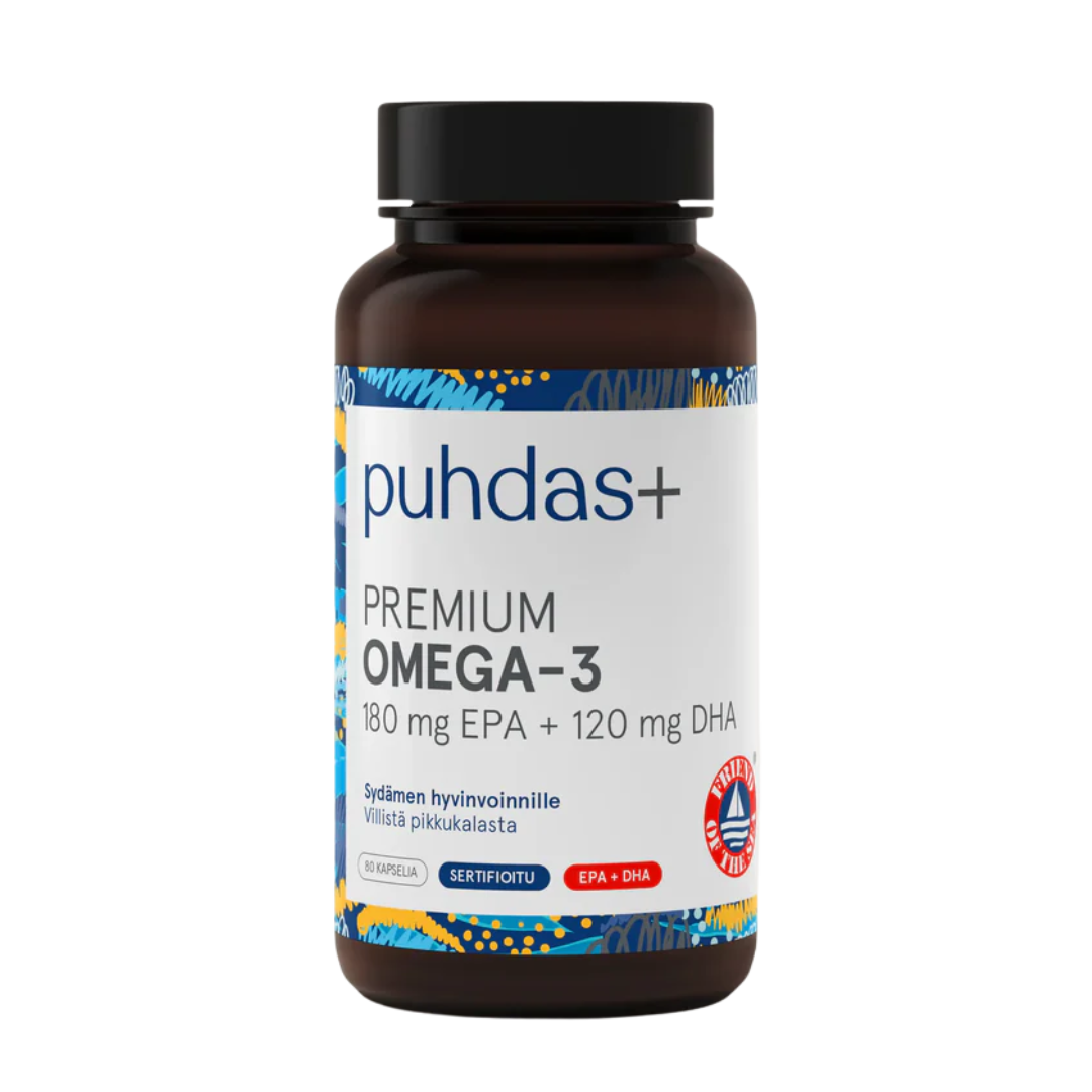Puhdas+ Premium Omega-3 180 mg EPA + 120 mg DHA 80 kaps.