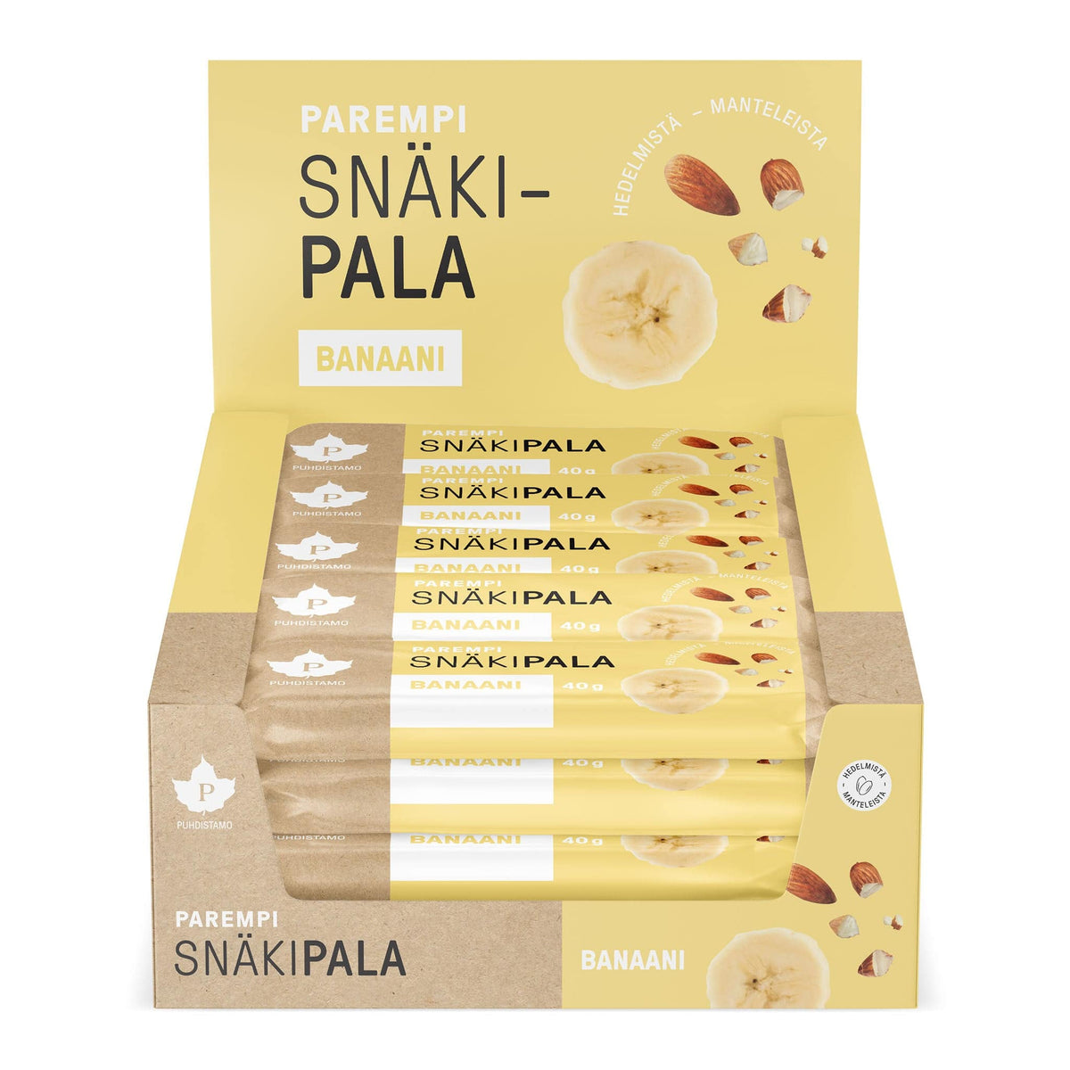 Puhdistamo Snäkipala Banaani - Tukkupakkaus Banaanitaatelipatukka 20x40 g - Päiväys 02/2024