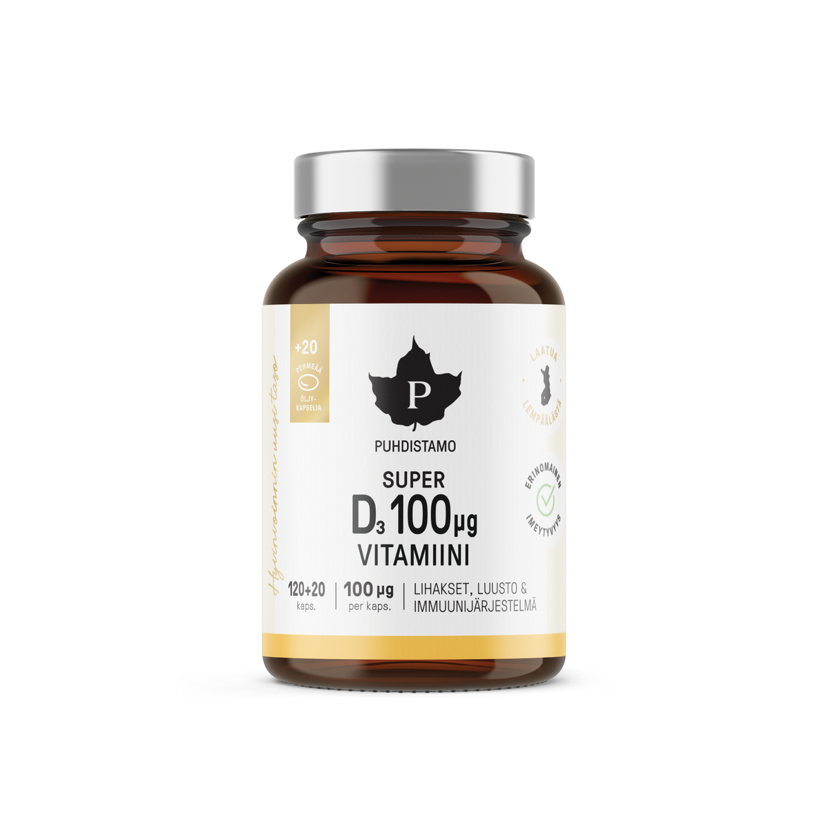 Puhdistamo Super D-Vitamiini 100 μg Kampanjapakkaus 120+20 kaps.