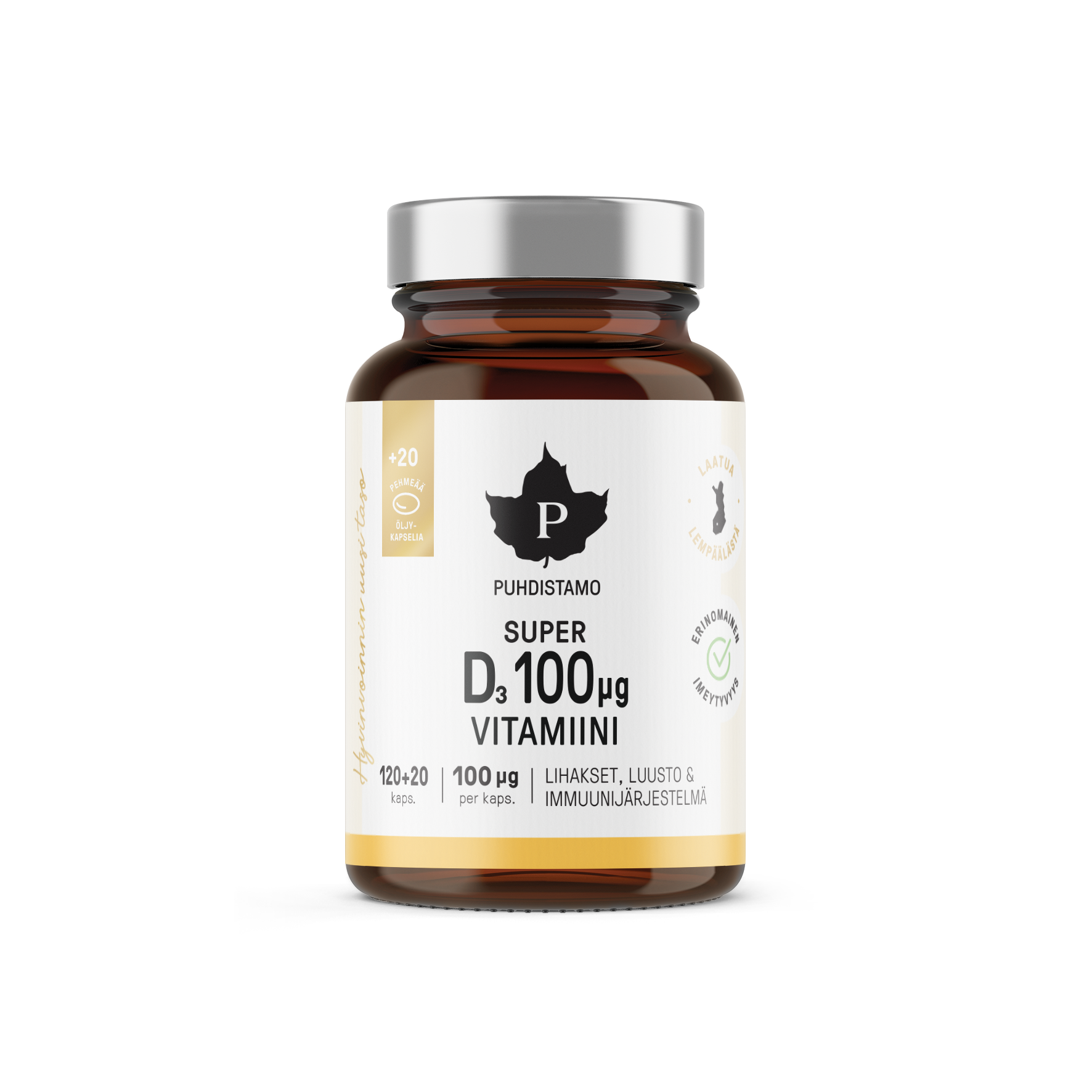 Puhdistamo Super D-Vitamiini 100 μg Kampanjapakkaus 120+20 kaps.