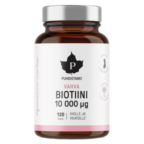 Puhdistamo, vahva biotiini, 10 000 µg, iholle ja hiuksille, 120 kaps.