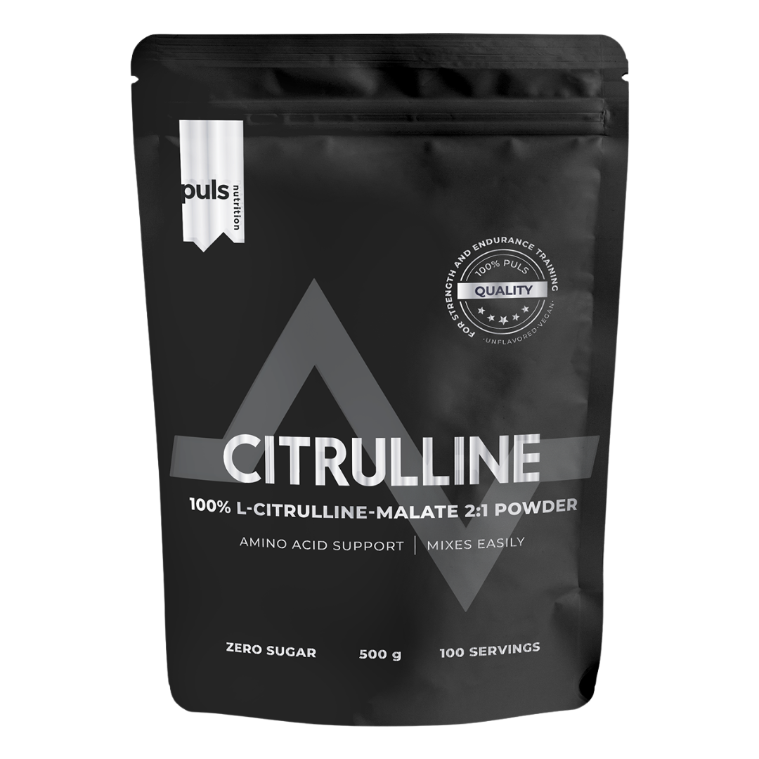 Maustamaton korkealaatuinen Puls Nutrition Citrulline -sitruliinijauhe.
