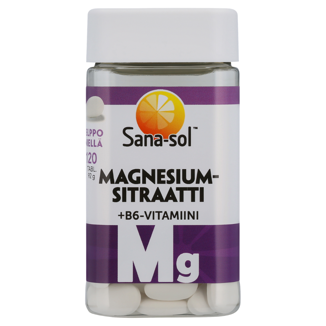 Sana-Sol Magnesiumsitraatti + B6-vitamiini 120 tabl.