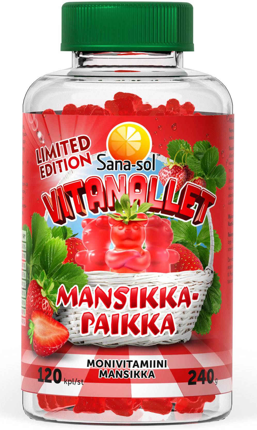 Sana-Sol Vitanallet Mansikkapaikka - Monivitamiini Mansikka 120 kpl