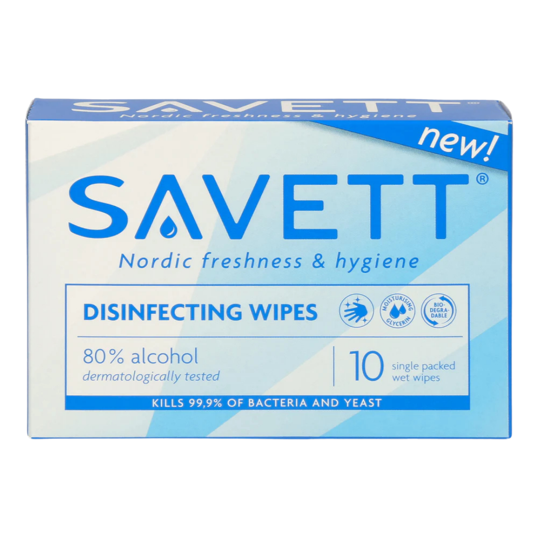 Savett Disinfecting Wipes - Kosteuspyyhkeet 10 kpl - Ihon desinfiointiin ja puhdistukseen