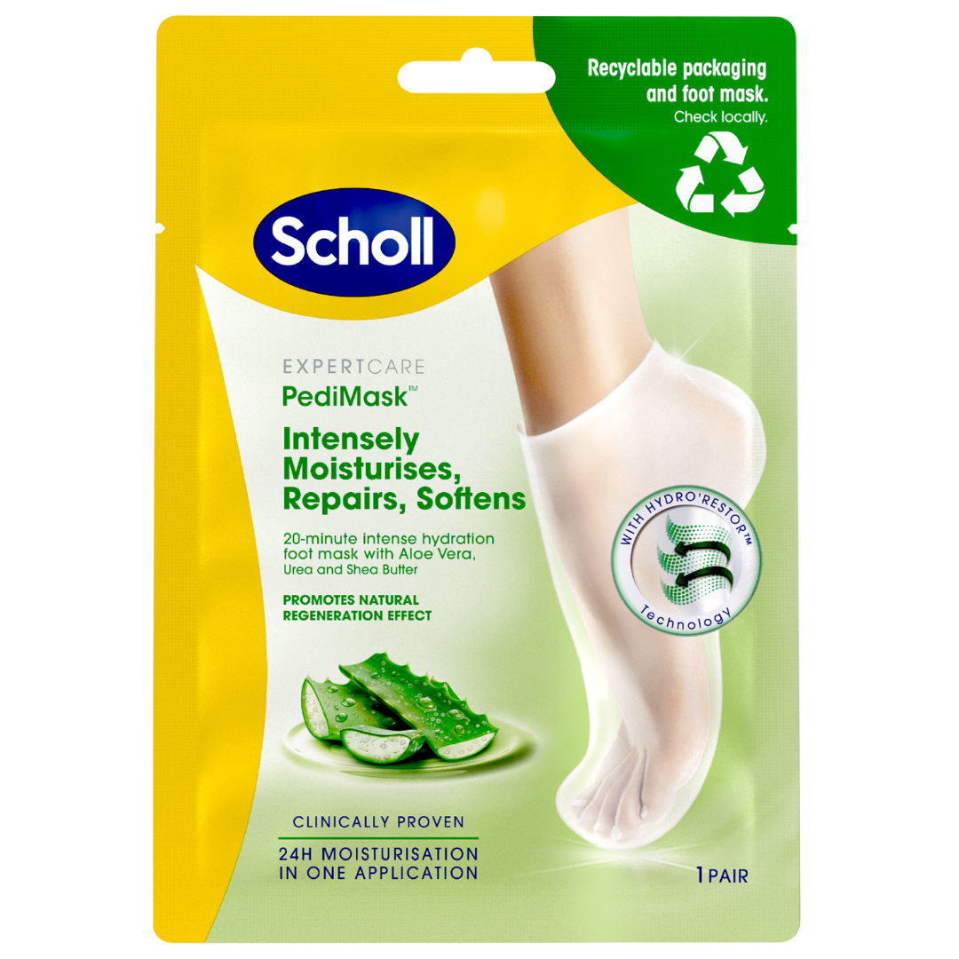 Scholl PediMask Aloe Vera, jalkanaamio, kauneus, jalkojenhoito, kosteutava, jalat, sinunapteekki.fi