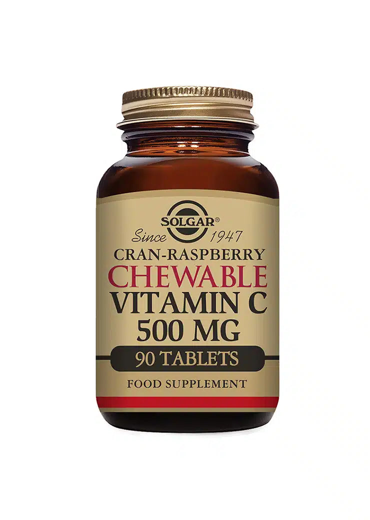 Solgar Cran-Rasberry Chewable Vitamin C 500 MG - Puru/imeskelytabletti karpalo ja vadelma 90 tabs. - Päiväys 04/2024