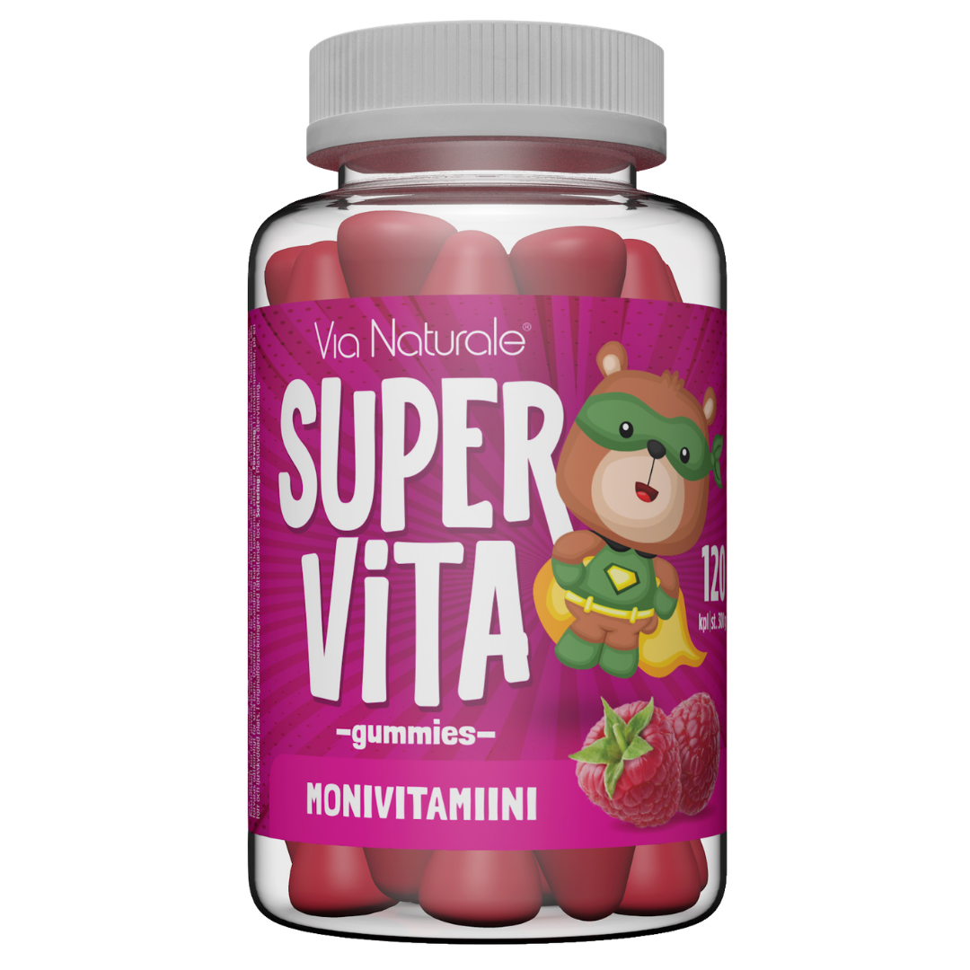 Super Vita Monivitamiini Gummies - Vadelma 120 kpl - Sinunapteekki.fi