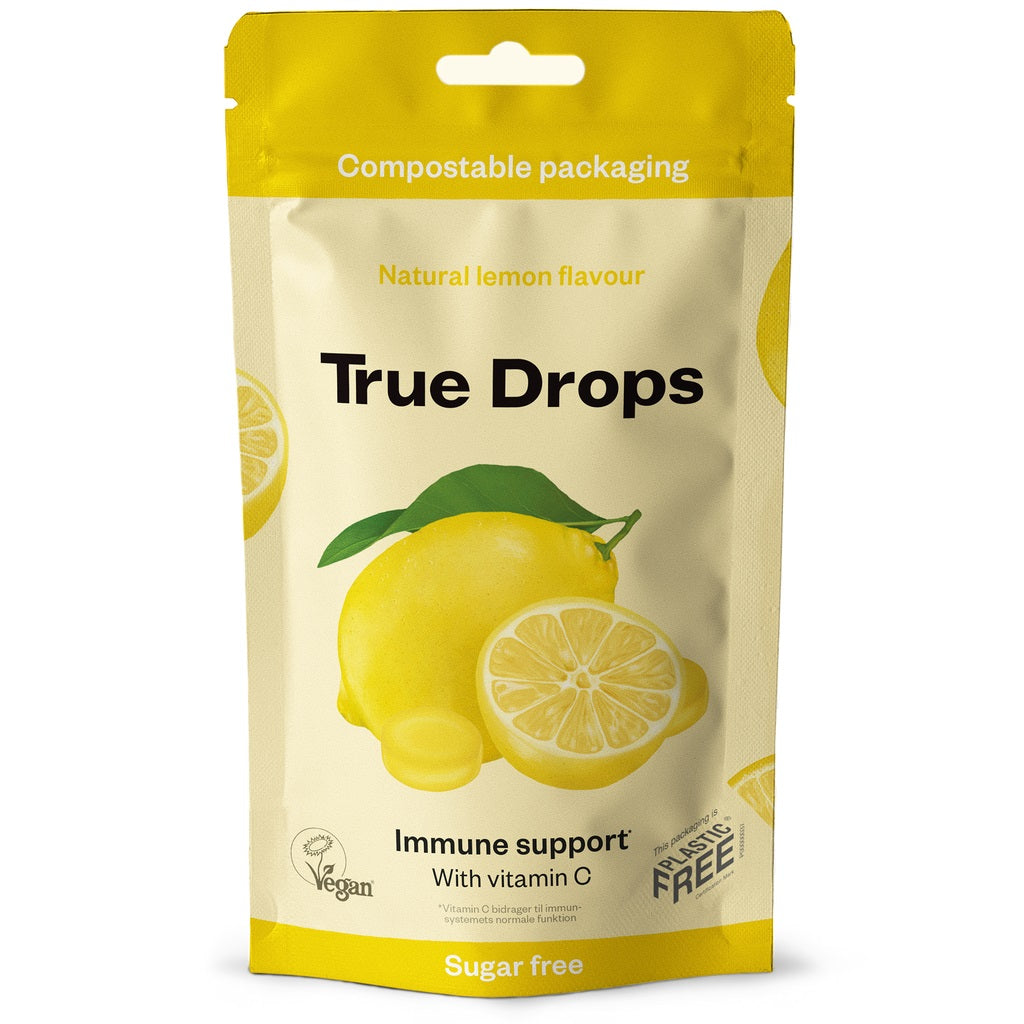 True Drops Immune Support - Kurkkupastilli Sitruuna + C-vitamiini 70 g - Sokeriton