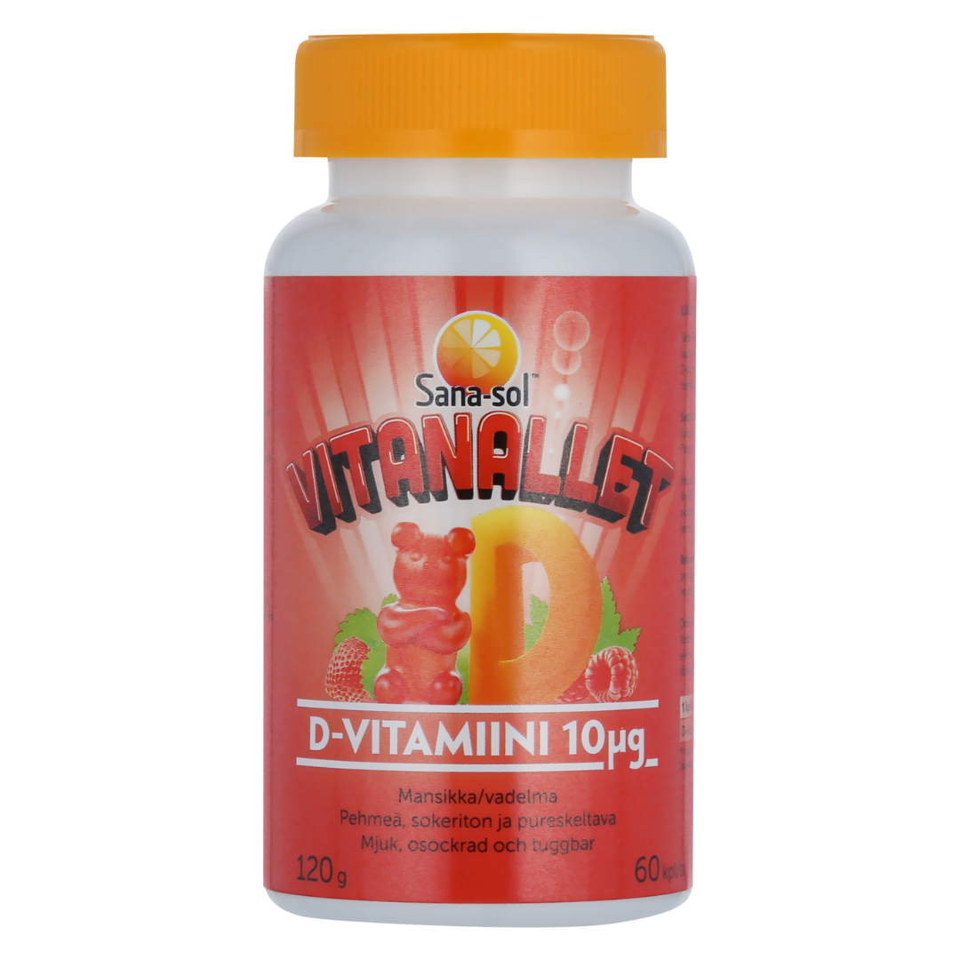 Sana-Sol Vitanallet D-vitamiini Mansikka/Vadelma 60 kpl
