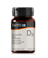 Bertil's Vitamin D3-vitamiini 50 µg purutabletti - raikas appelsiini 150 tabl.