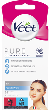 Veet Pure Cold Wax Strips Face Sensitive Skin - Kylmävahaliuska kasvoille 20 kpl