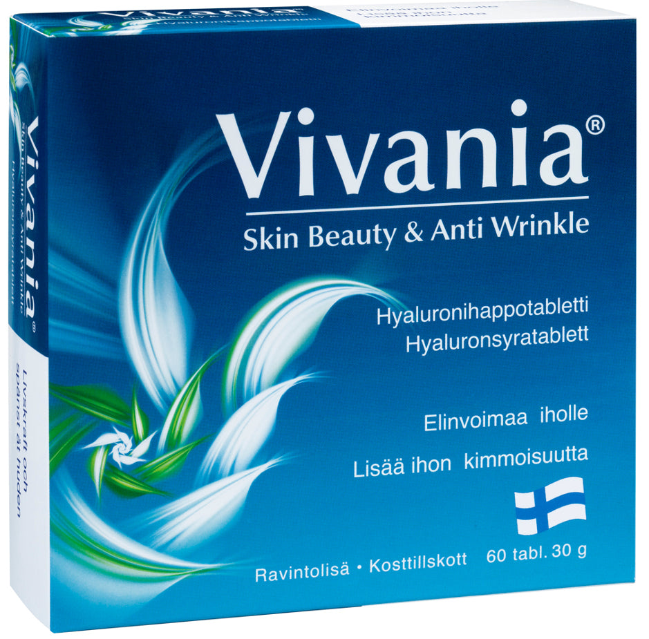 Vivania Skin Beauty & Anti Wrinkle - Hyaluronihappotabletti 60 tabl. - Pakkaus hieman rutussa, tuote käyttökelpoinen