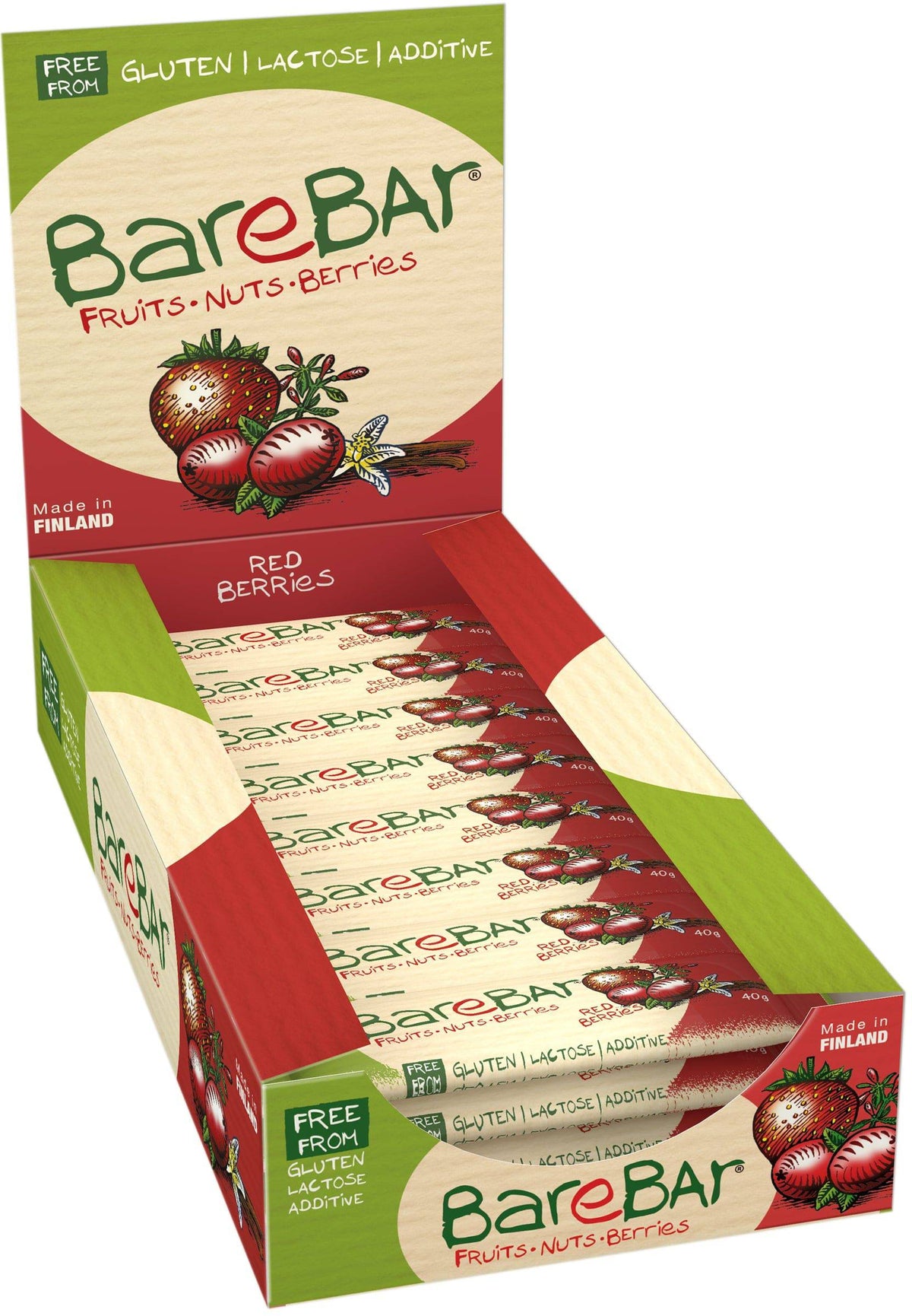 BareBar taateli-marjapatukka Tukkupakkaus 24 x 40 g - Päiväys 06/2023 - Sinunapteekki.fi