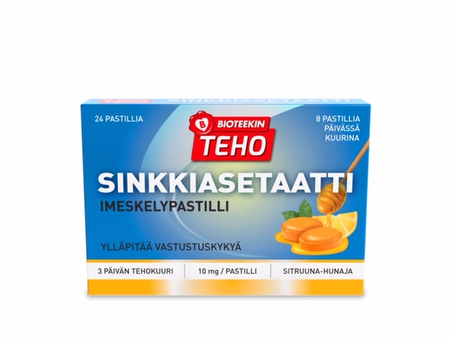 Bioteekin Teho Sinkkiasetaatti Imeskelypastilli 24 pastillia - Hunaja-sitruuna - Päiväys 07/2024